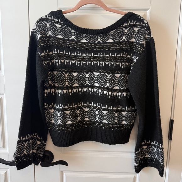 Sam Edelman Black and White Patterned Women's Sweater - Cozy Fair Isle Knit - Picture 2 of 7